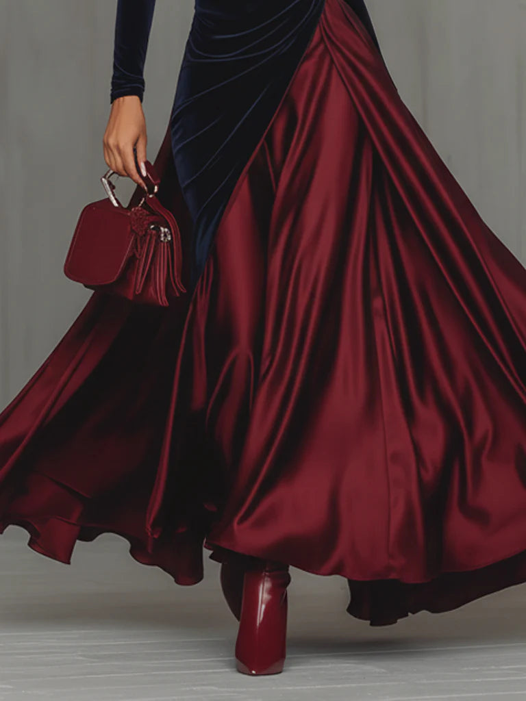 Iris – Velvet and Satin Two-Tone Maxi Dress