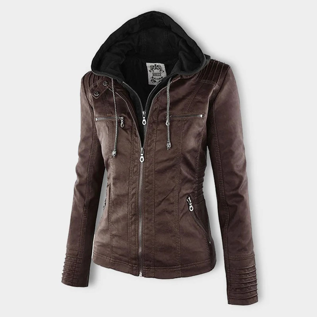 Bryony – Hooded Biker Jacket with Zip Detail