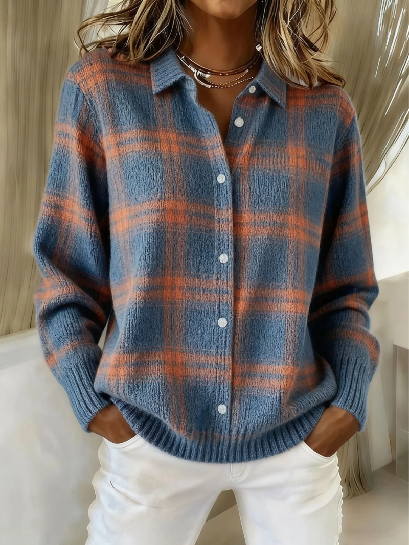 Fenella – Plaid Button-Up Knit Cardigan
