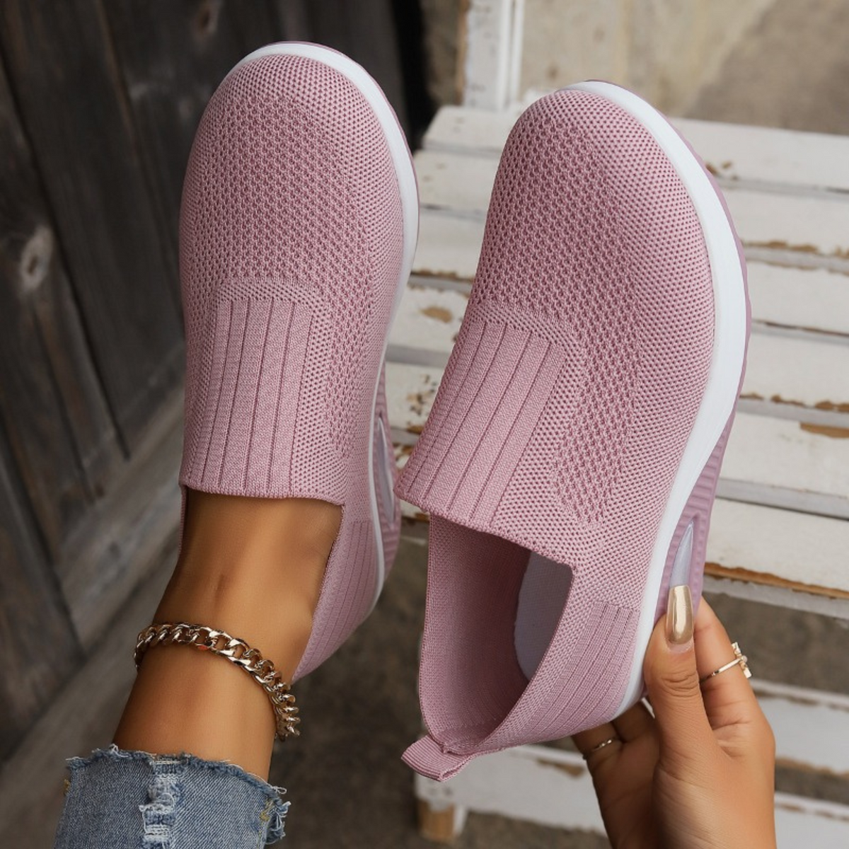 Kathleen – Knit Slip-On Trainers with Air Cushion Sole
