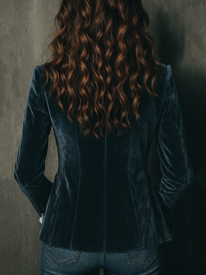 Marianne – Embroidered Velvet Blazer with Ruffle Cuffs