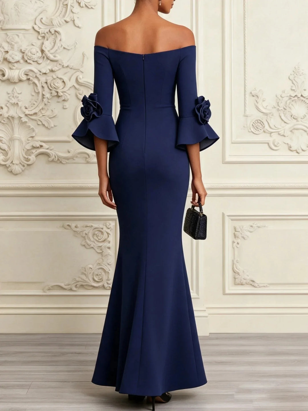 Molly – Off-Shoulder Mermaid Gown with Floral Sleeves