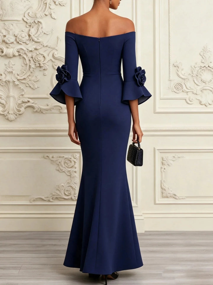 Molly – Off-Shoulder Mermaid Gown with Floral Sleeves