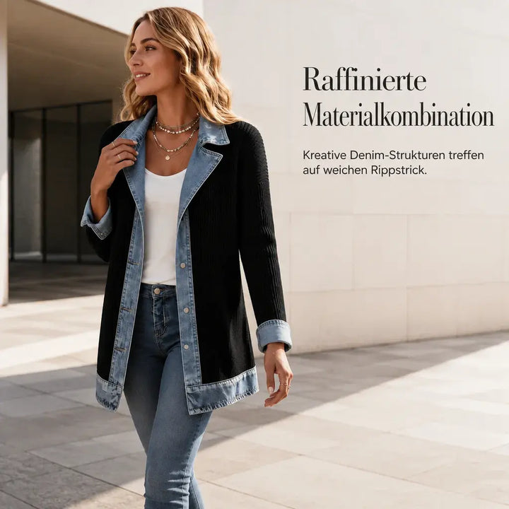 Patricia – Ribbed Knit and Denim Patchwork Jacket