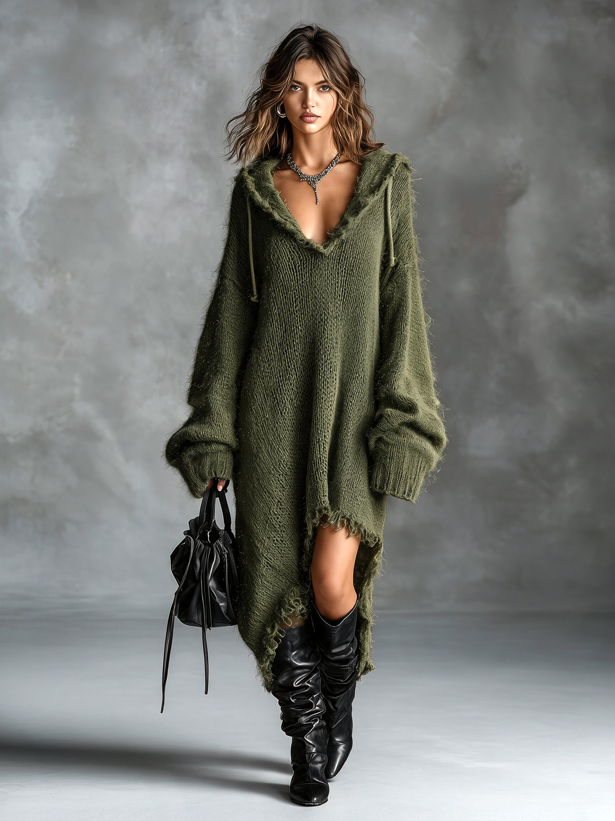Aoife – Oversized Hooded Knit Midi Dress