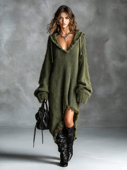 Aoife – Oversized Hooded Knit Midi Dress