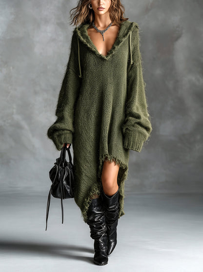 Aoife – Oversized Hooded Knit Midi Dress