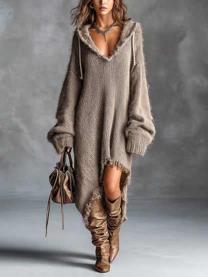 Aoife – Oversized Hooded Knit Midi Dress