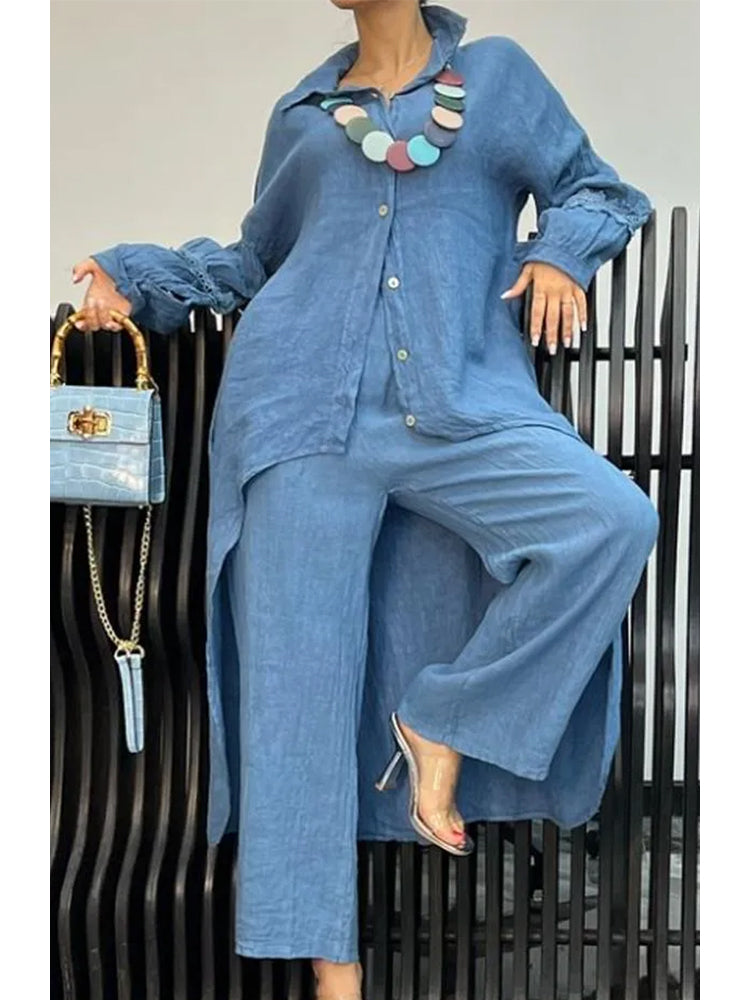 Jessamy – Linen-Look Longline Shirt and Wide-Leg Set