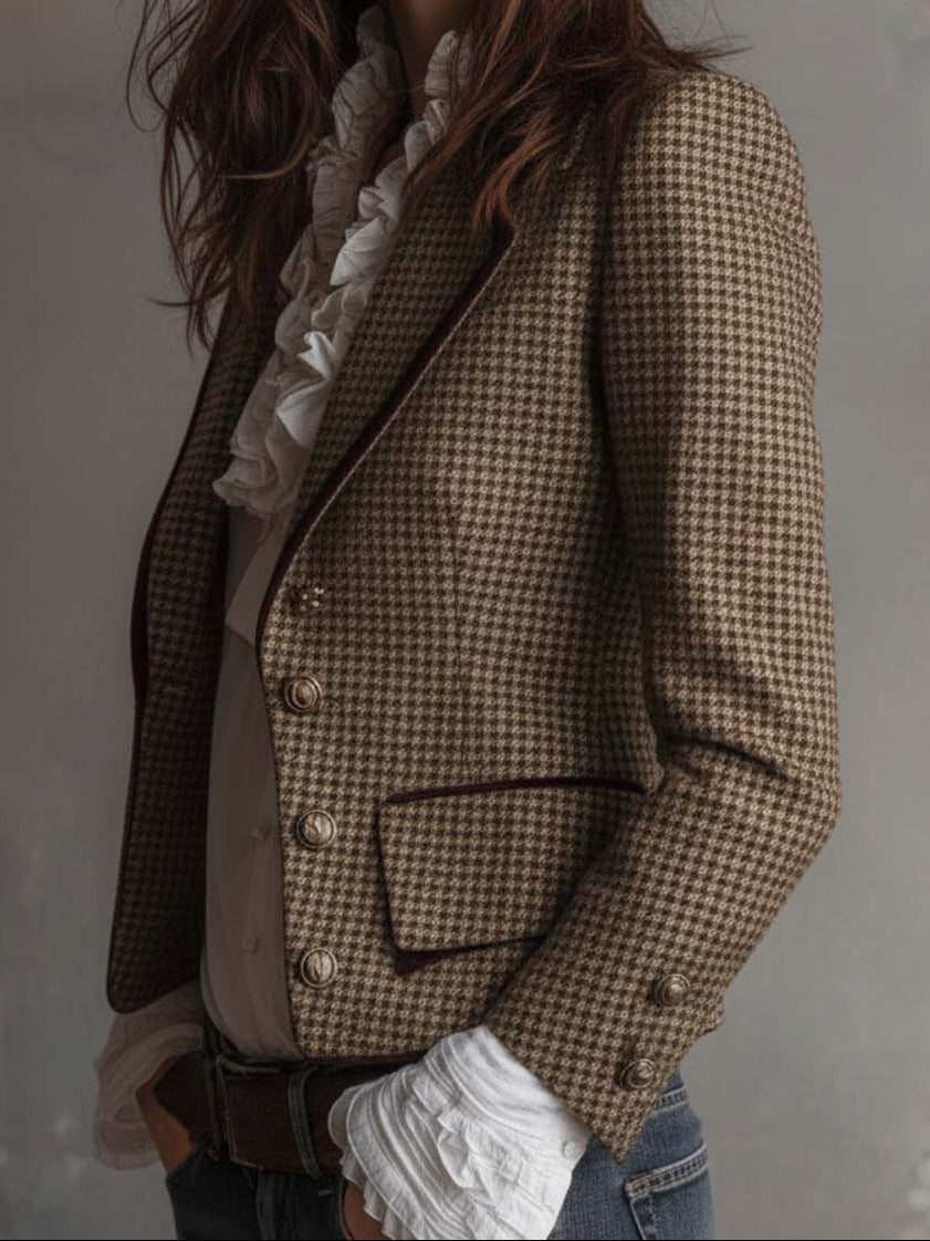 Aoife – Houndstooth Tweed-Look Tailored Blazer