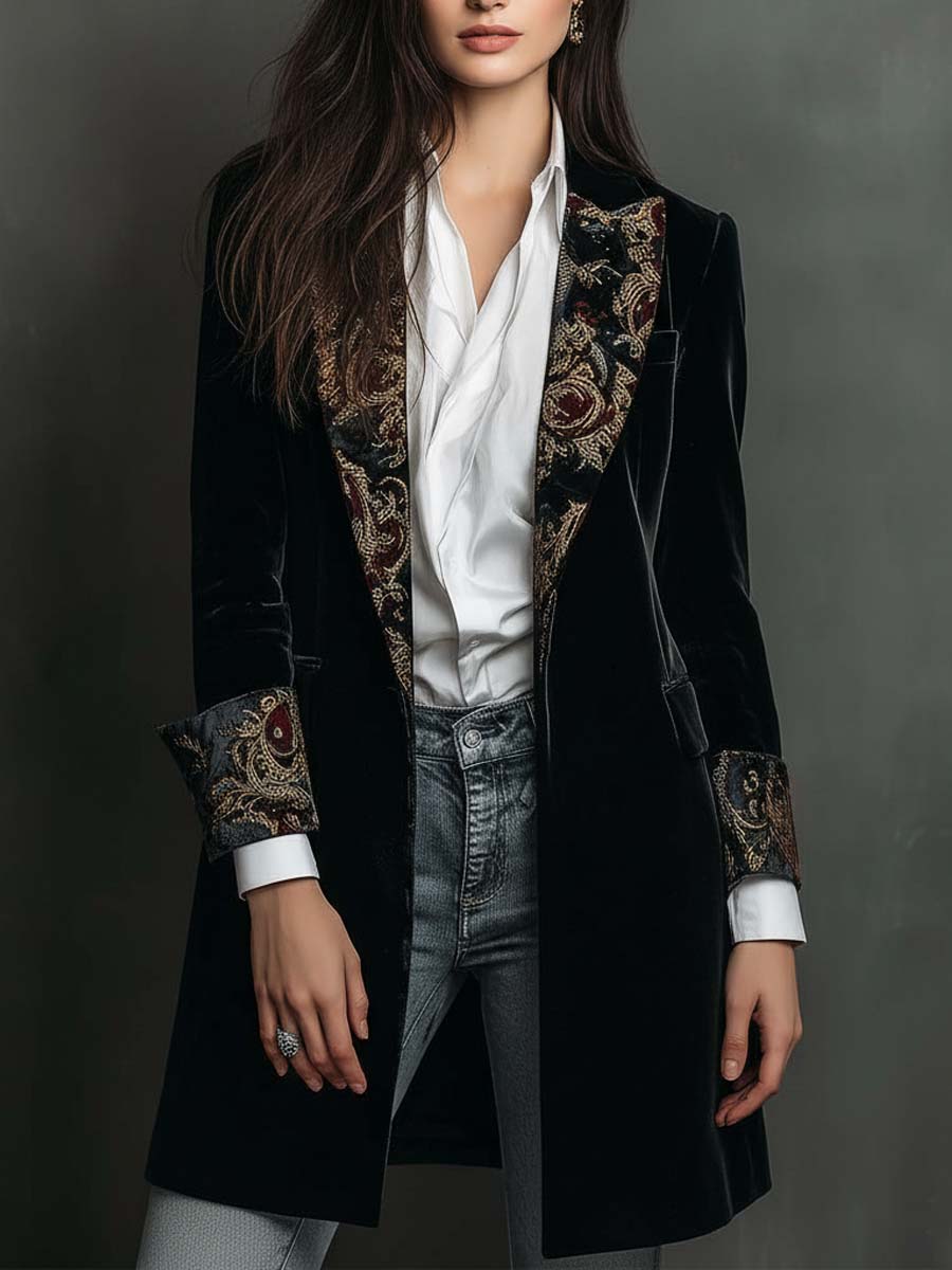 Vera – Velvet Longline Blazer with Baroque Lapels