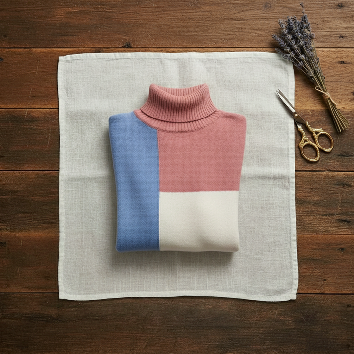 Katharine – Colour Block Turtleneck Jumper