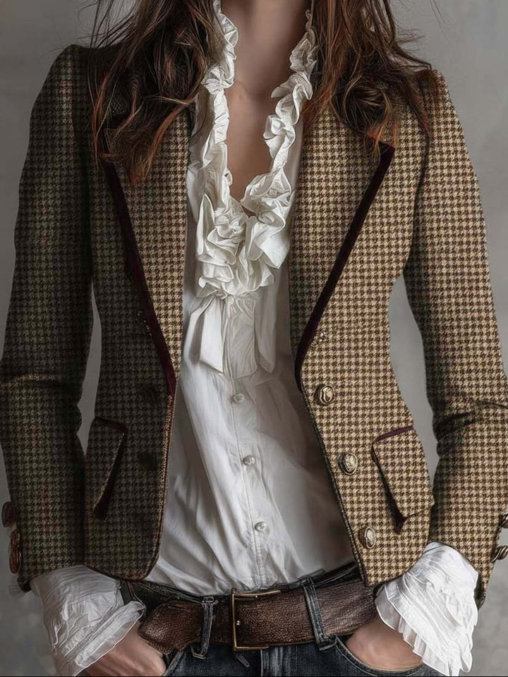 Aoife – Houndstooth Tweed-Look Tailored Blazer