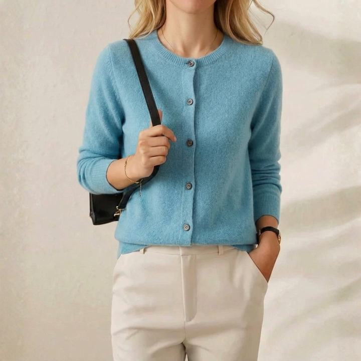 Brenda – Crew Neck Button-Front Knit Cardigan
