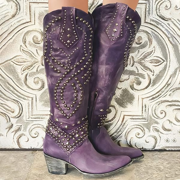 Martha – Studded Knee-High Western Boots