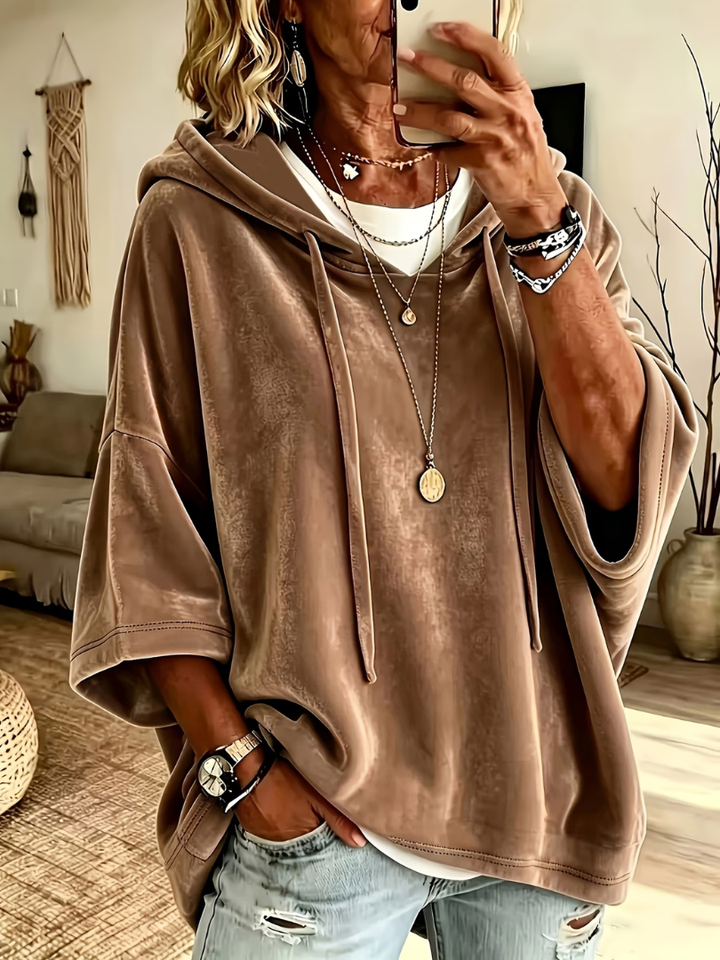 Aileen – Oversized Velour-Look Hooded Top