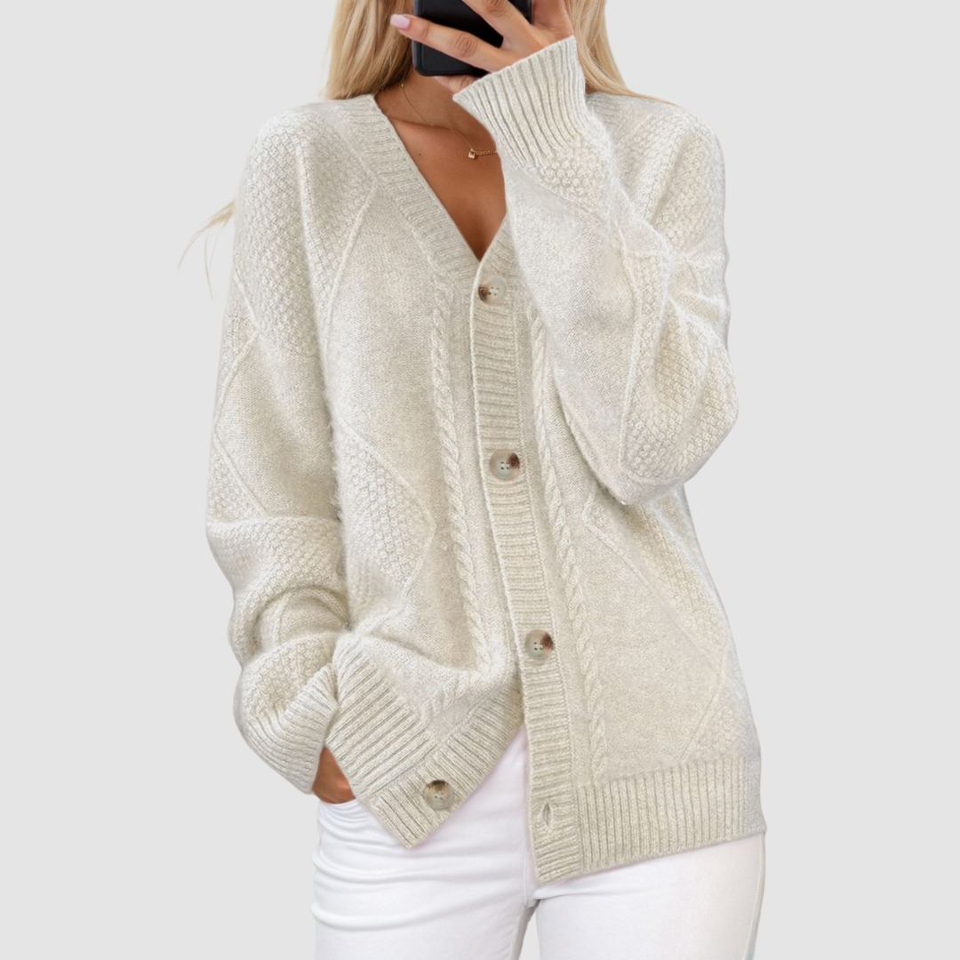 Lois – Cable Knit Button-Front Cardigan
