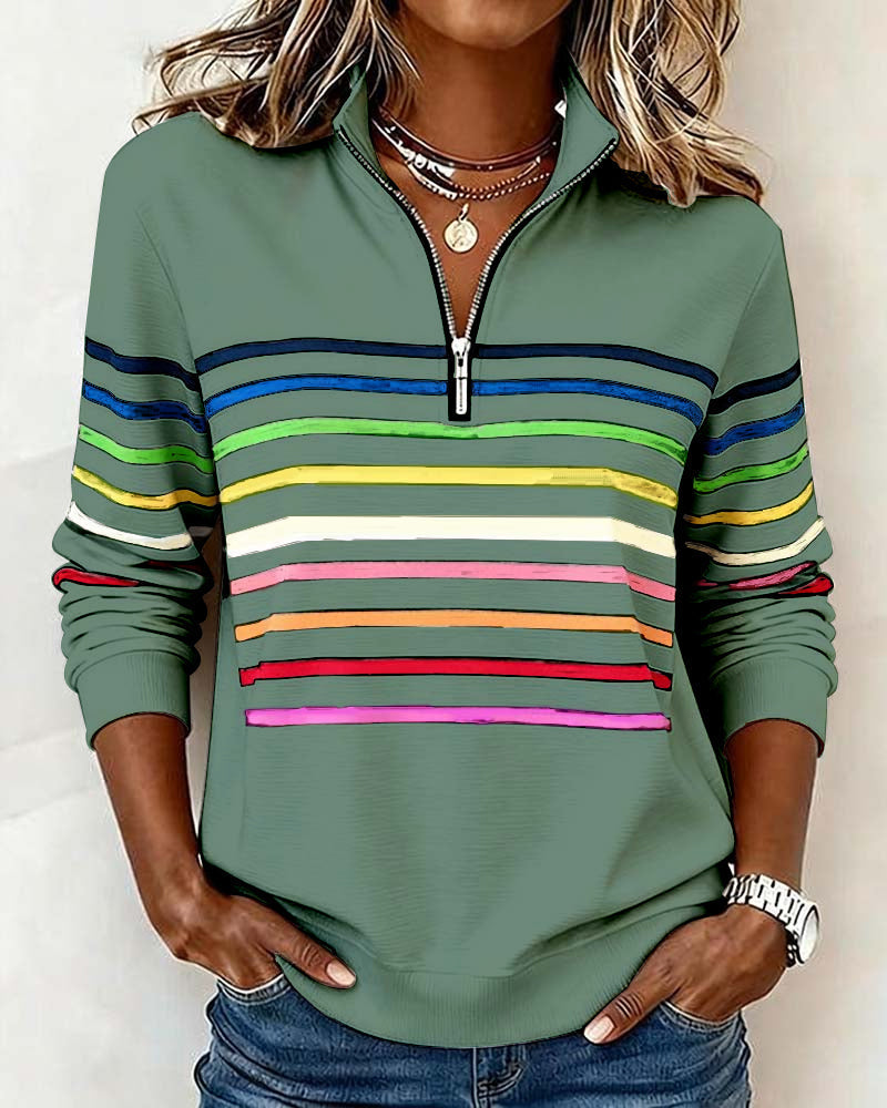 Bridget – Striped Quarter-Zip Casual Sweatshirt