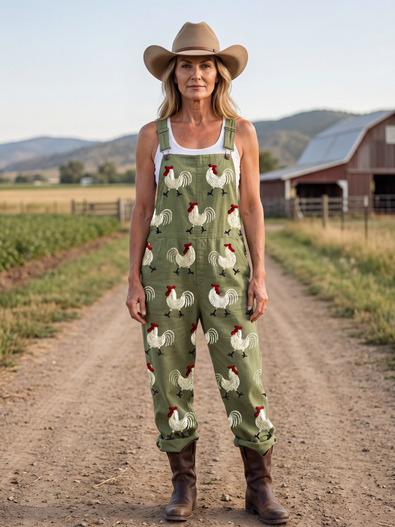 Karla | Rooster-Print Dungarees