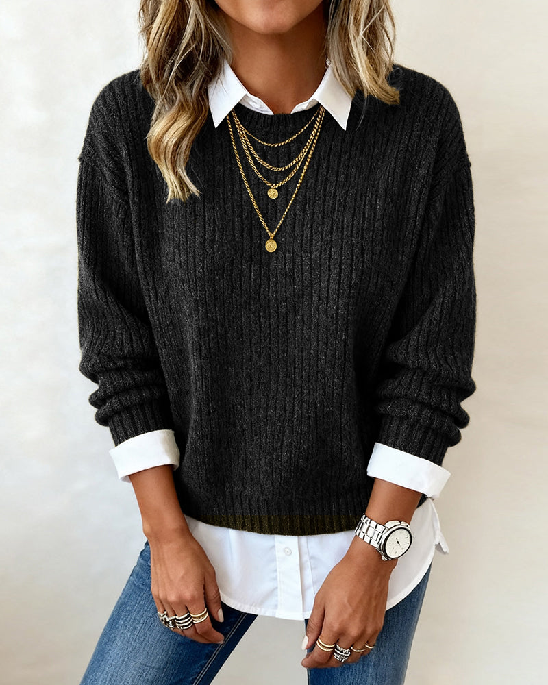 Felicity – Ribbed Knit Jumper with Shirt Detail