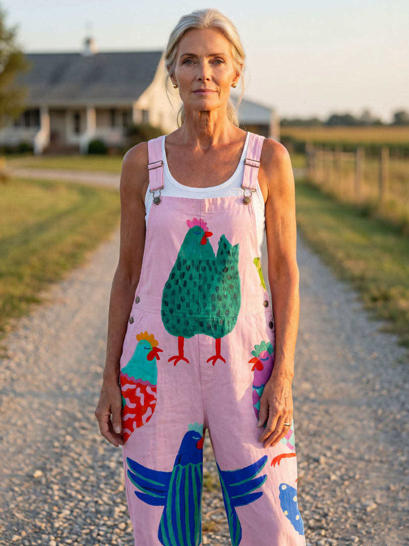 Danna | Hen-Print Dungarees