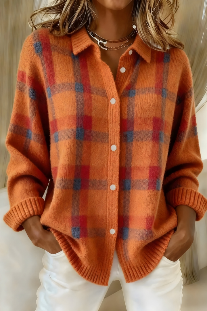 Sheena – Cosy Check Button-Up Cardigan