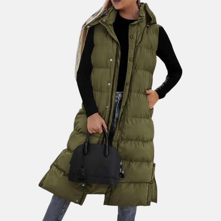 Vera – Longline Hooded Quilted Puffer Waistcoat