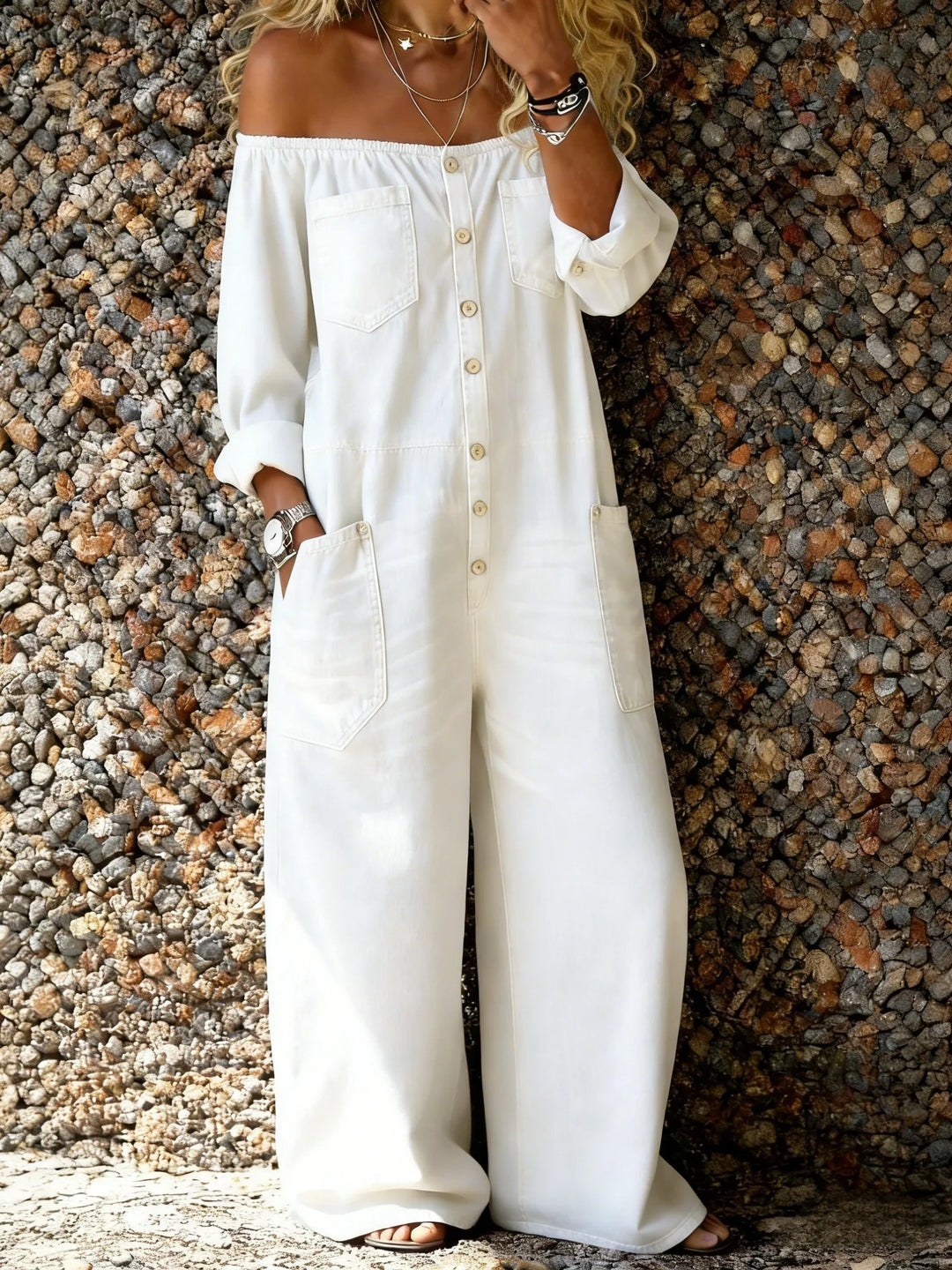 Elowen – Off-Shoulder Denim-Look Jumpsuit