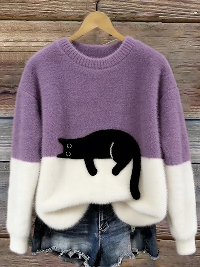Roseanne – Cat Graphic Colour Block Jumper