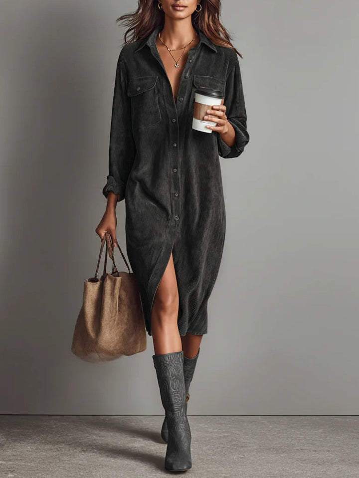Lesley – Corduroy-Look Midi Shirt Dress