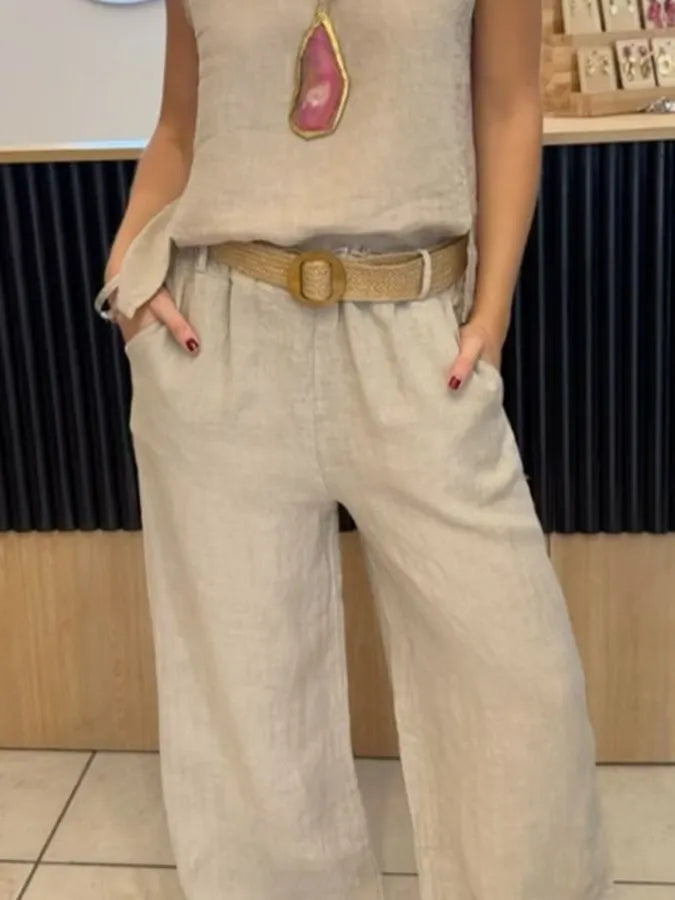 Perpetua – Linen-Look Vest and Wide-Leg Trouser Set