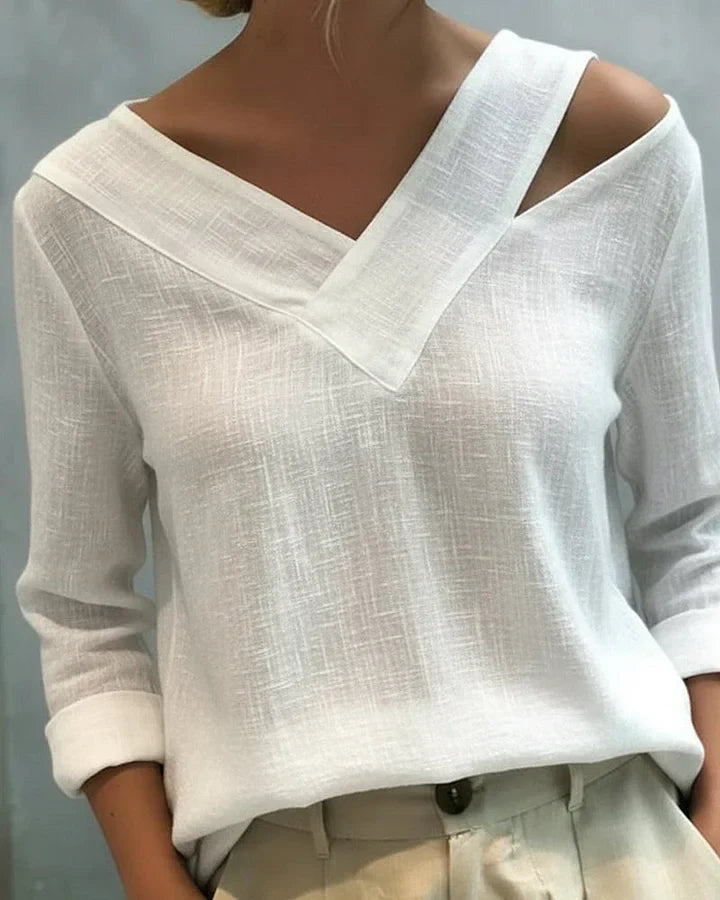 Vera – Off-Shoulder V-Neck Linen-Look Top