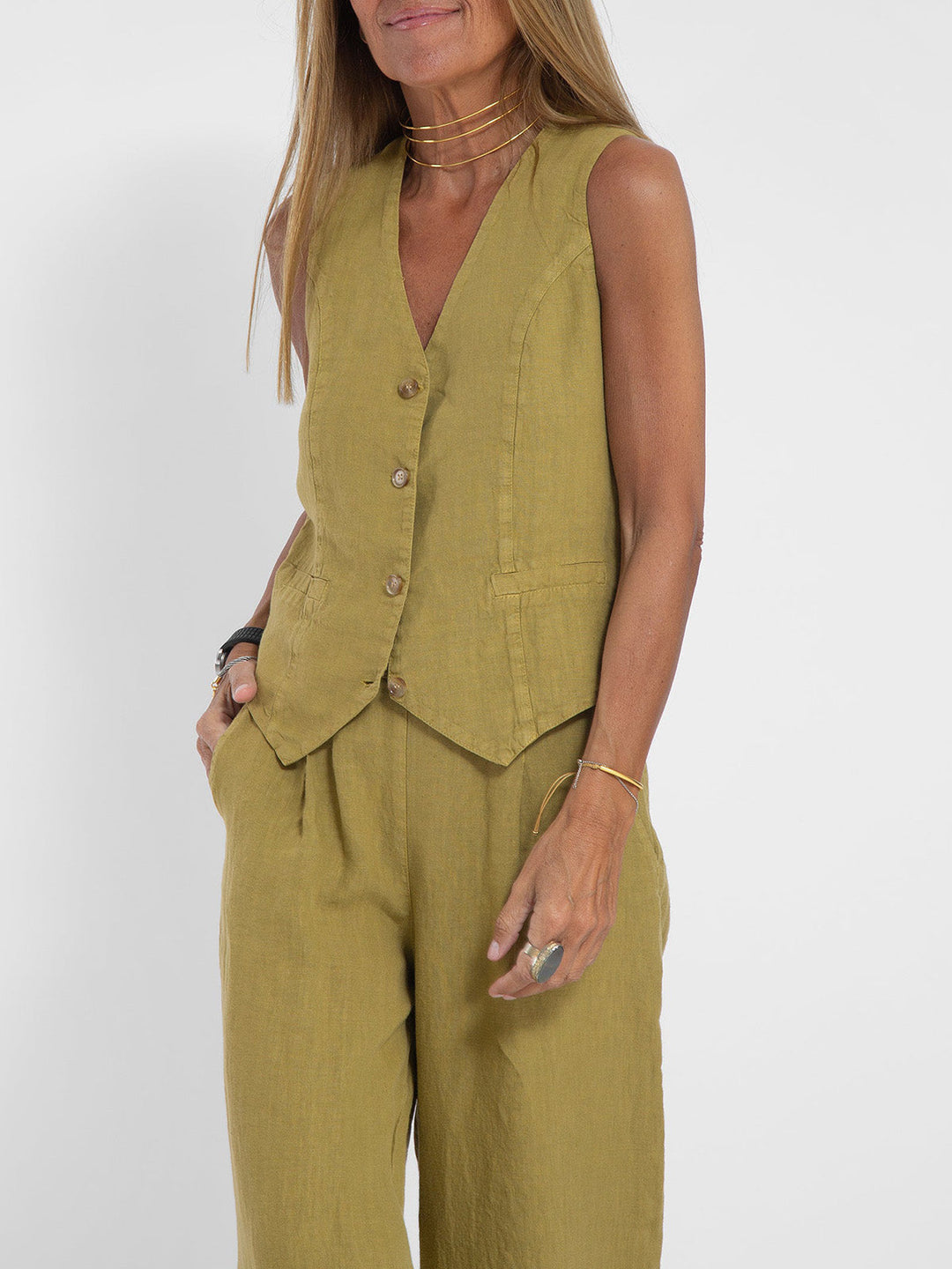 Cristina | Buttoned Vest and Wide-Leg Trousers Set