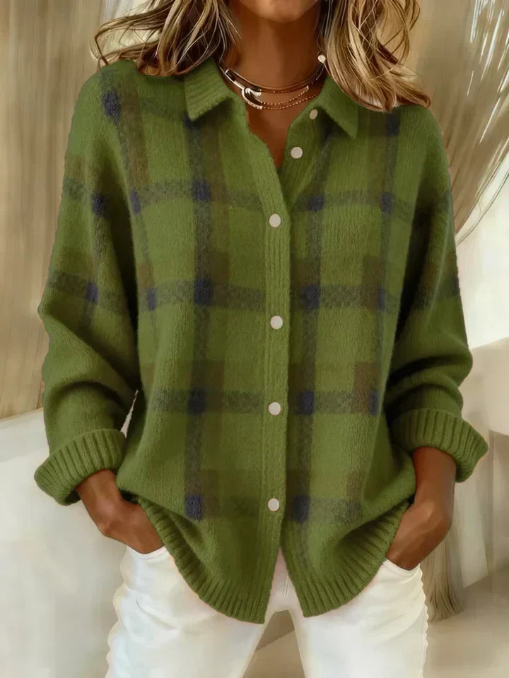 Sheena – Cosy Check Button-Up Cardigan