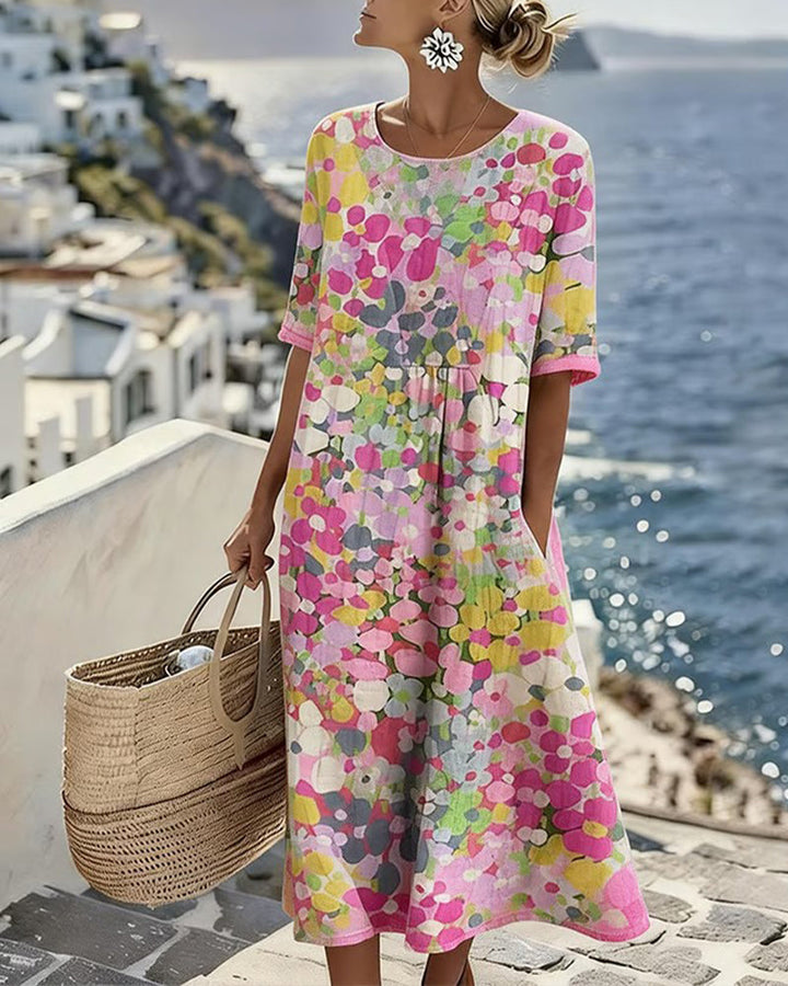Theodora – Abstract Floral Print Midi Dress