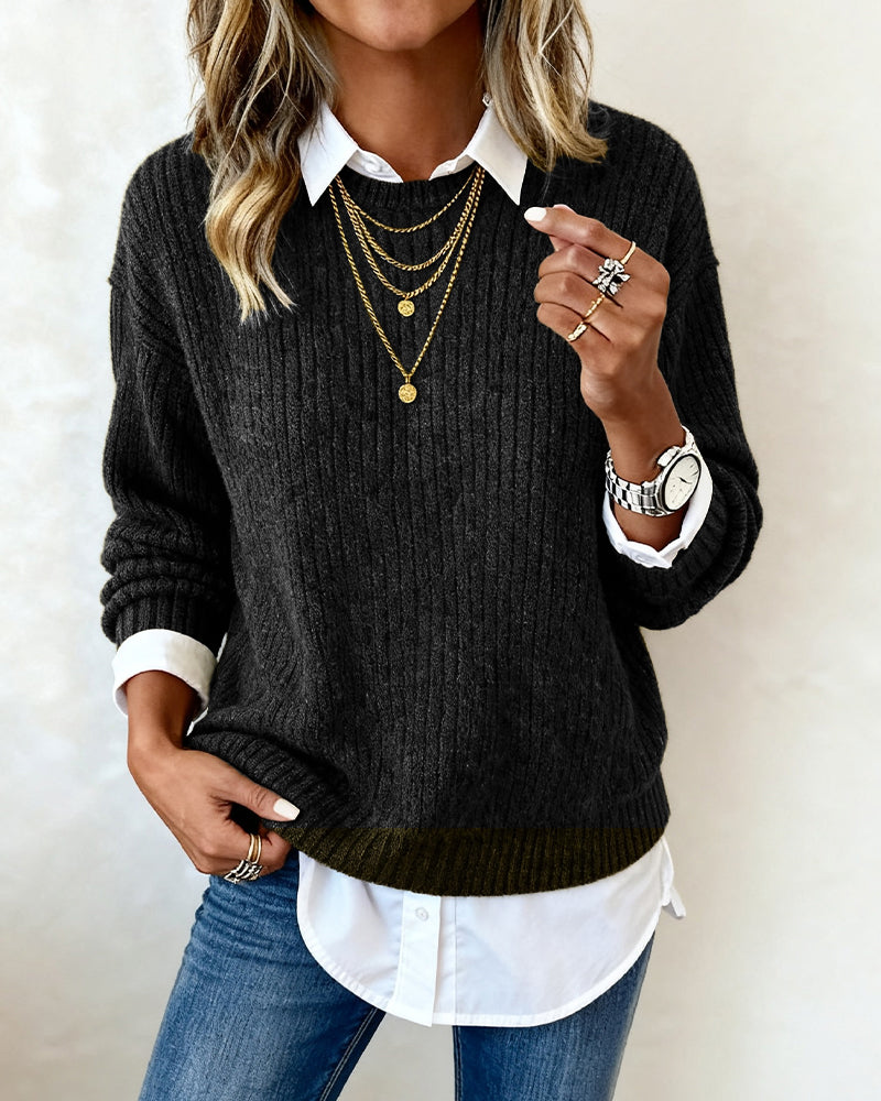 Felicity – Ribbed Knit Jumper with Shirt Detail