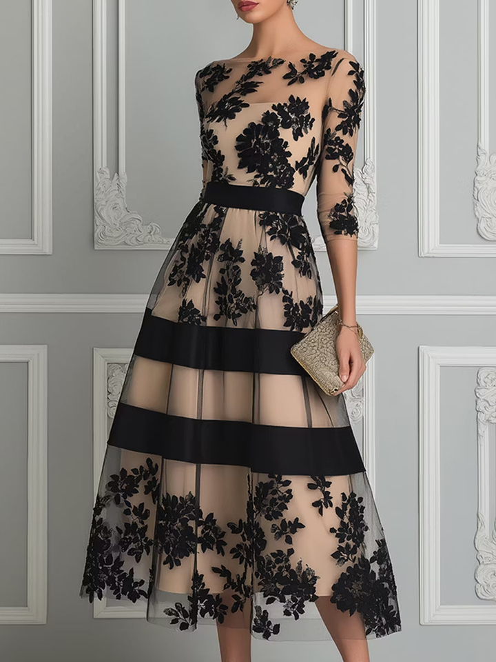 Verity – Floral Lace A-Line Midi Dress