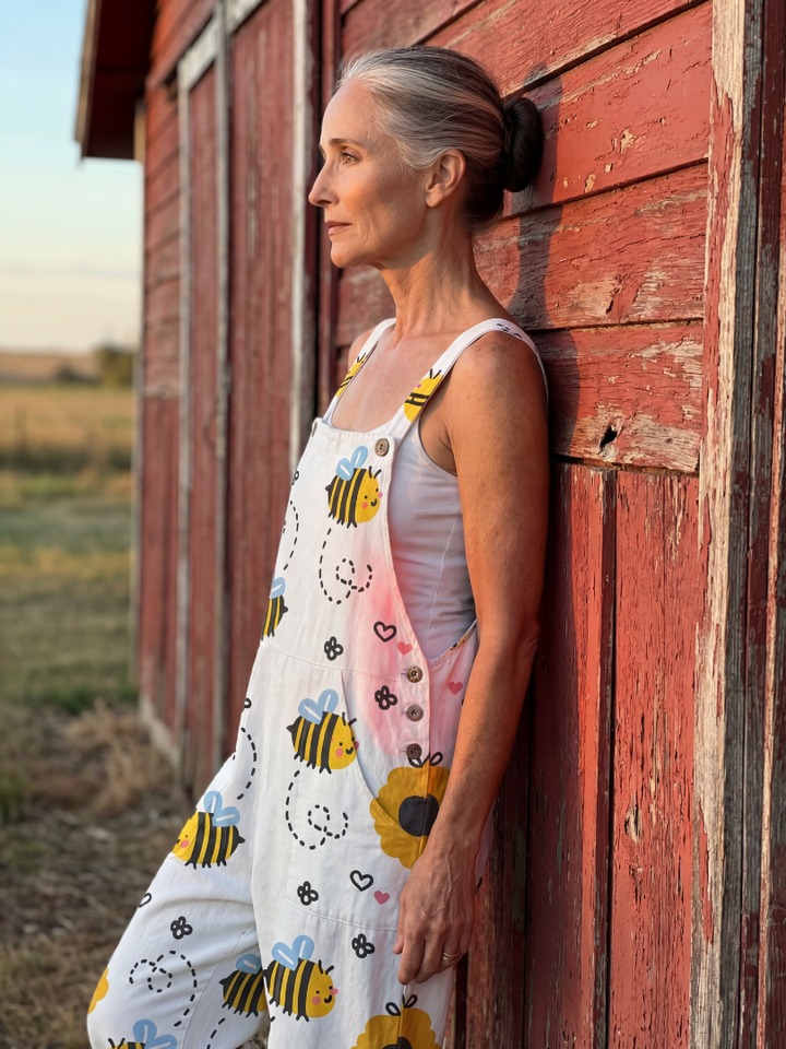 Xanthia | Bee & Flower-Print Dungarees