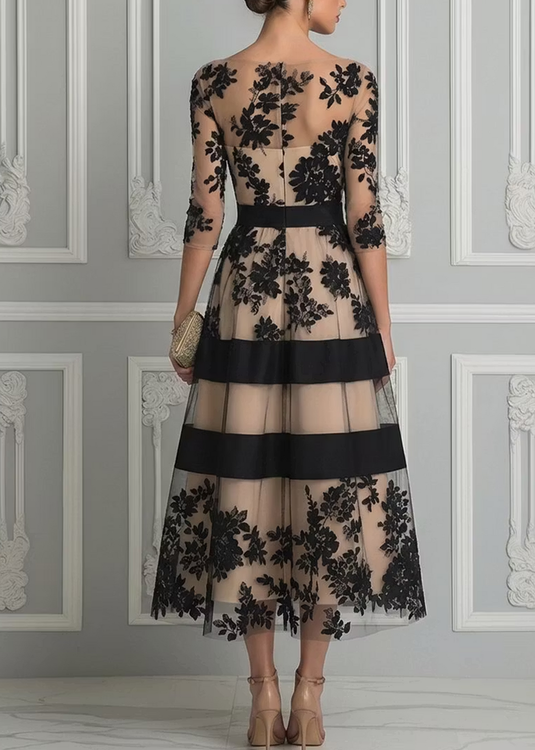 Verity – Floral Lace A-Line Midi Dress