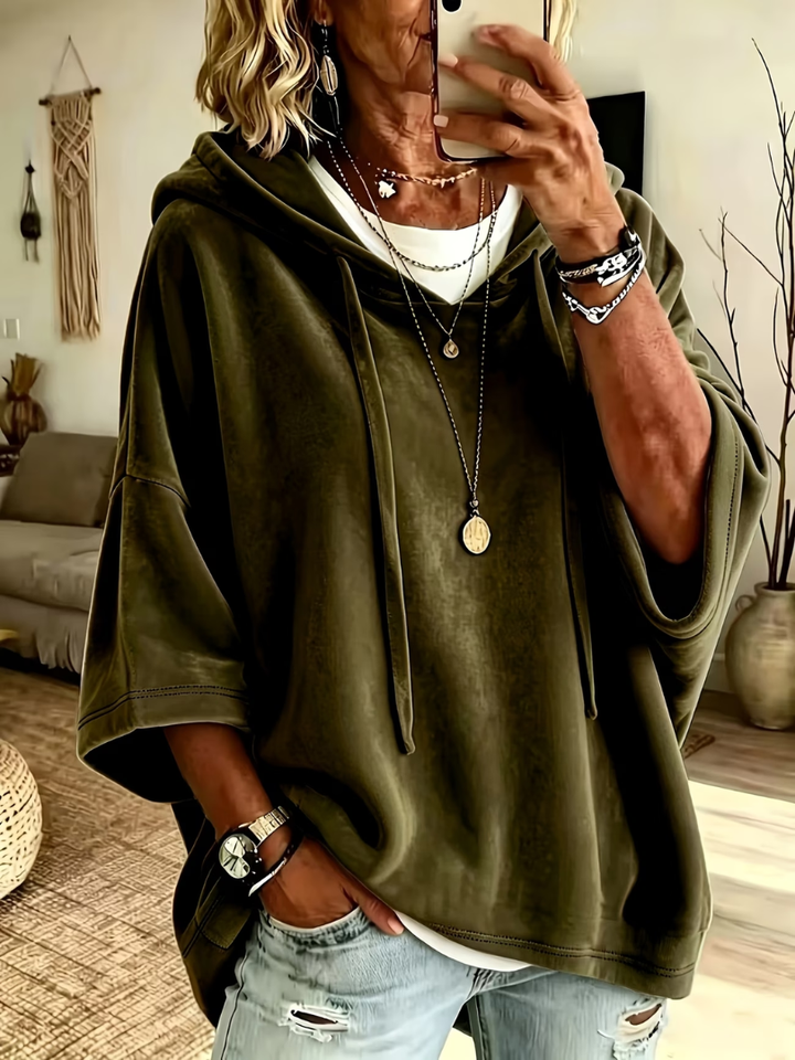 Aileen – Oversized Velour-Look Hooded Top