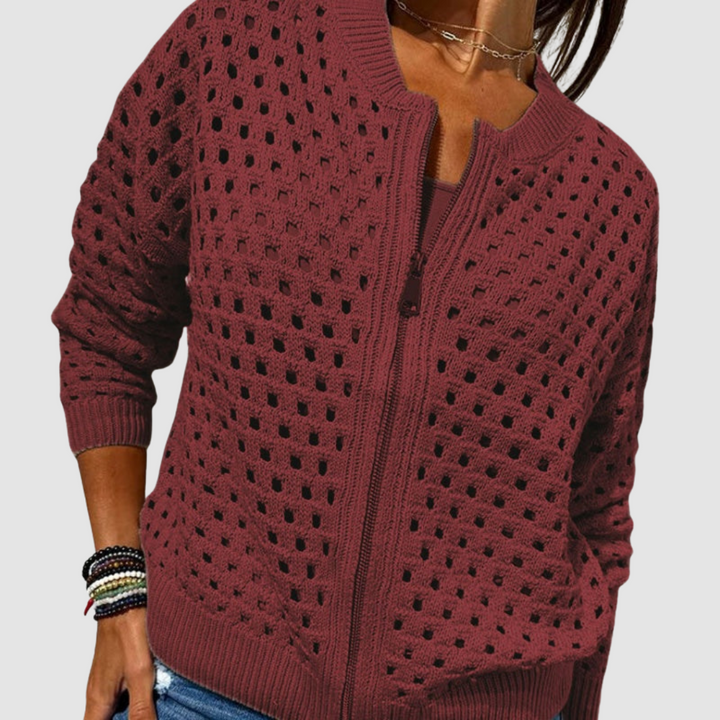 Octavia – Hollow Knit Zip-Up Cardigan