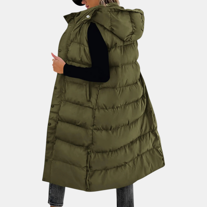 Vera – Longline Hooded Quilted Puffer Waistcoat