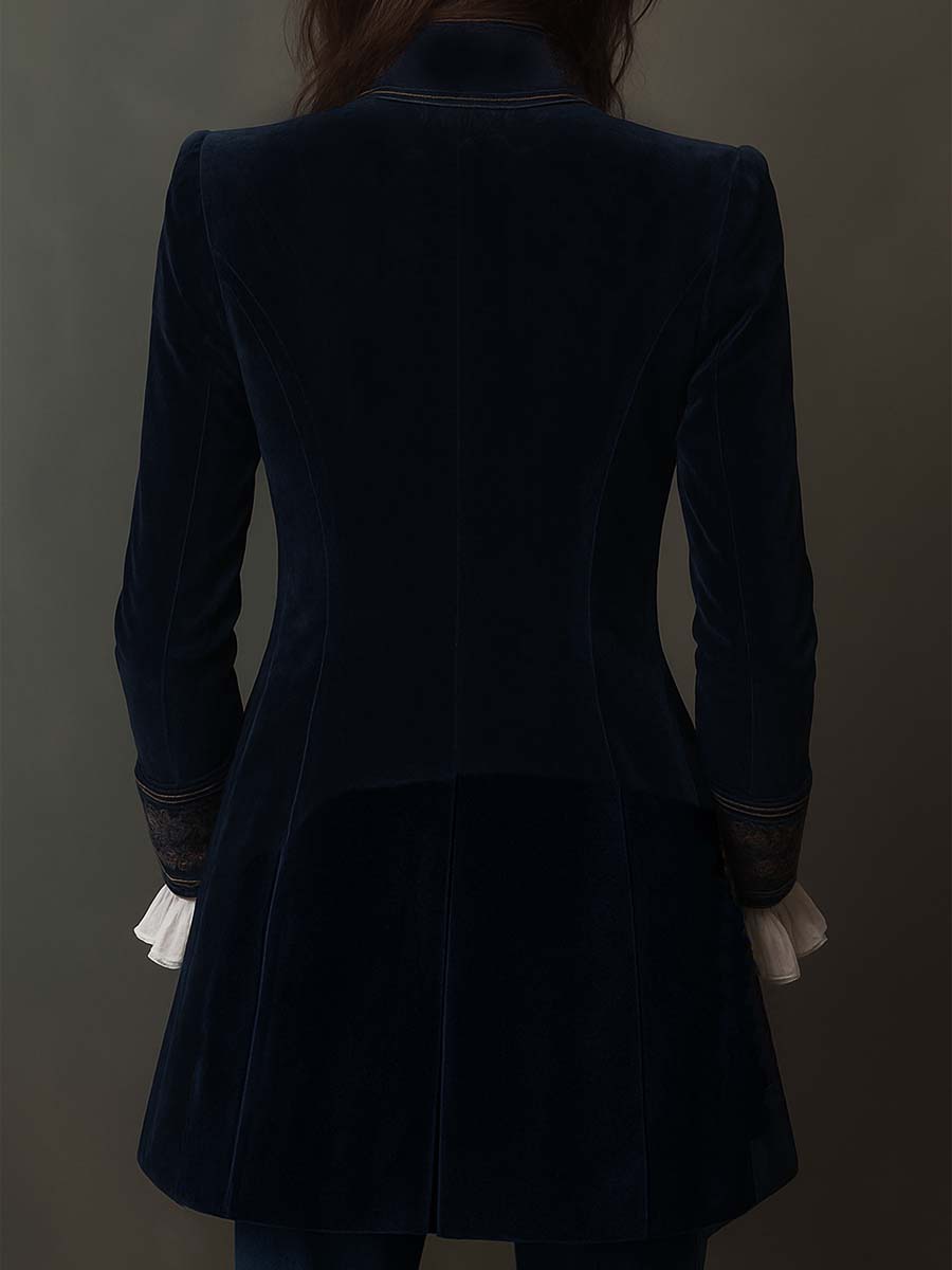 Roseanne – Embroidered Velvet-Look Long Jacket