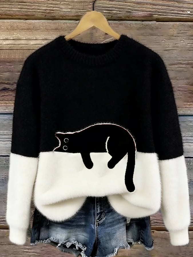 Roseanne – Cat Graphic Colour Block Jumper