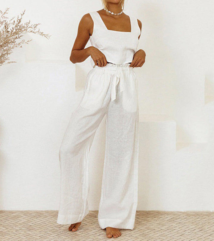 Cara | Minimalist Top Set and Wide Leg Trousers