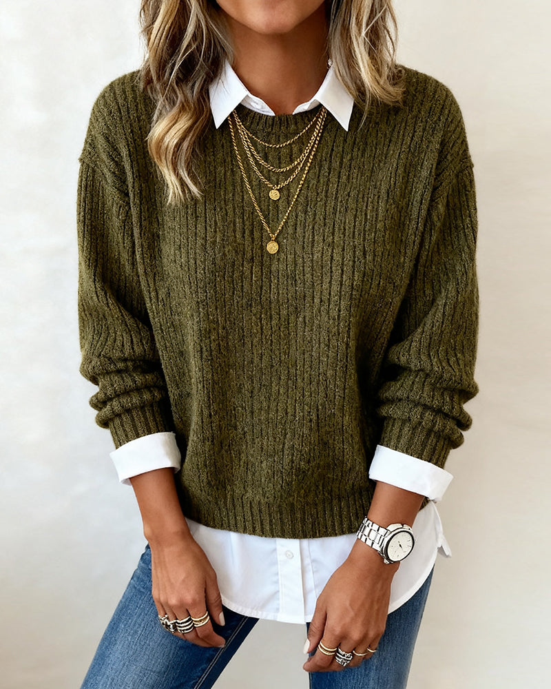 Felicity – Ribbed Knit Jumper with Shirt Detail