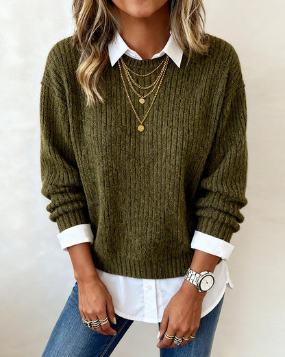 Felicity – Ribbed Knit Jumper with Shirt Detail