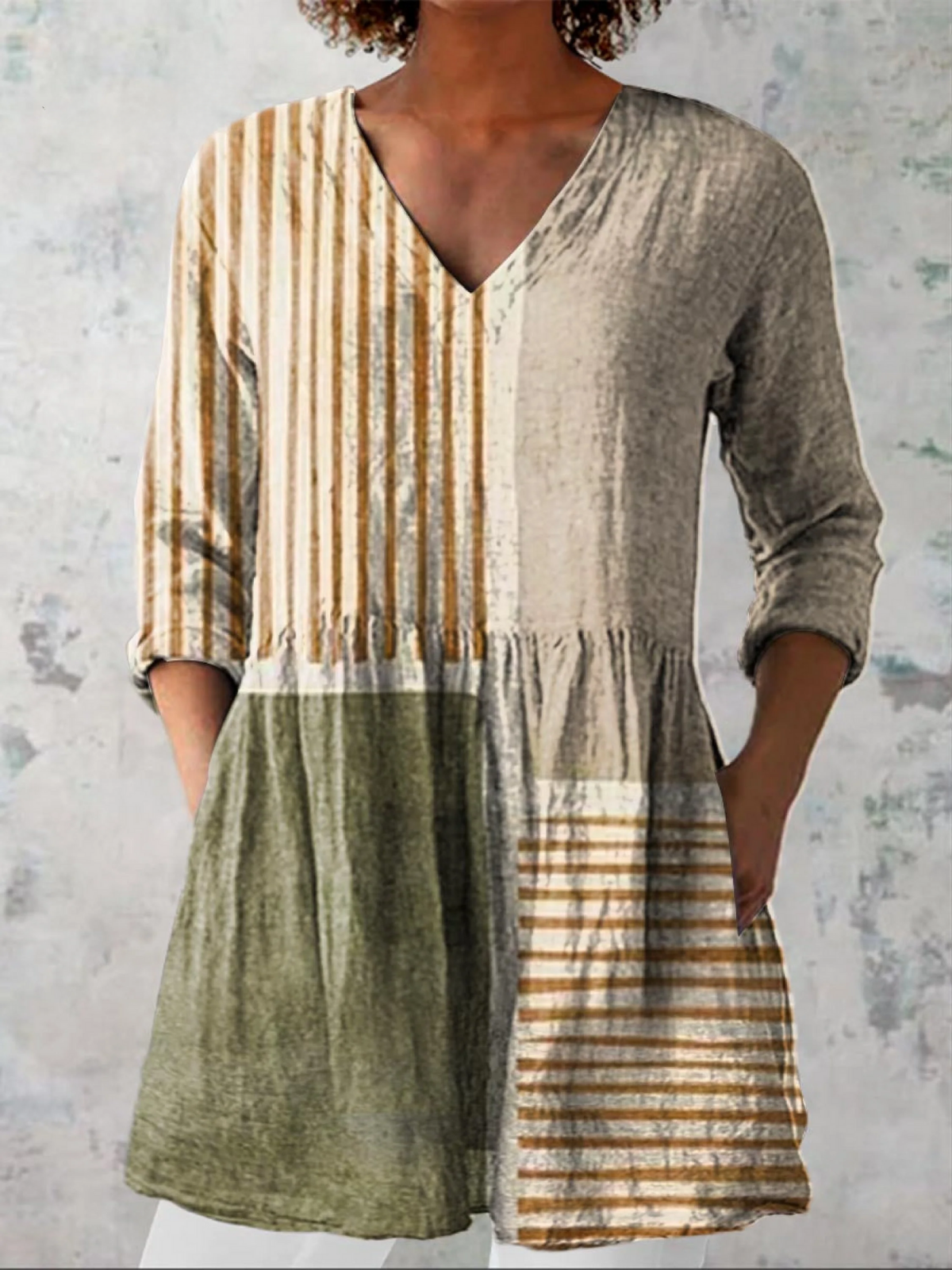 Ottilie – Patchwork V-Neck Longline Top