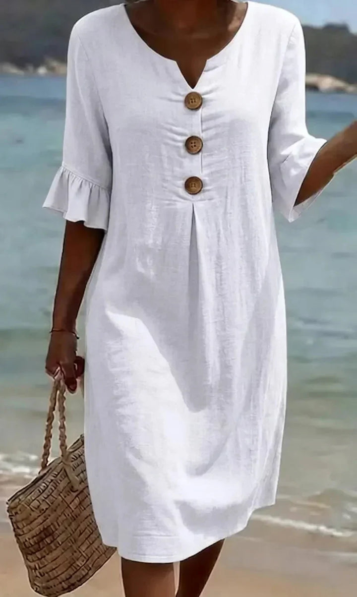 Paulina – Linen-Look Button-Front Midi Dress