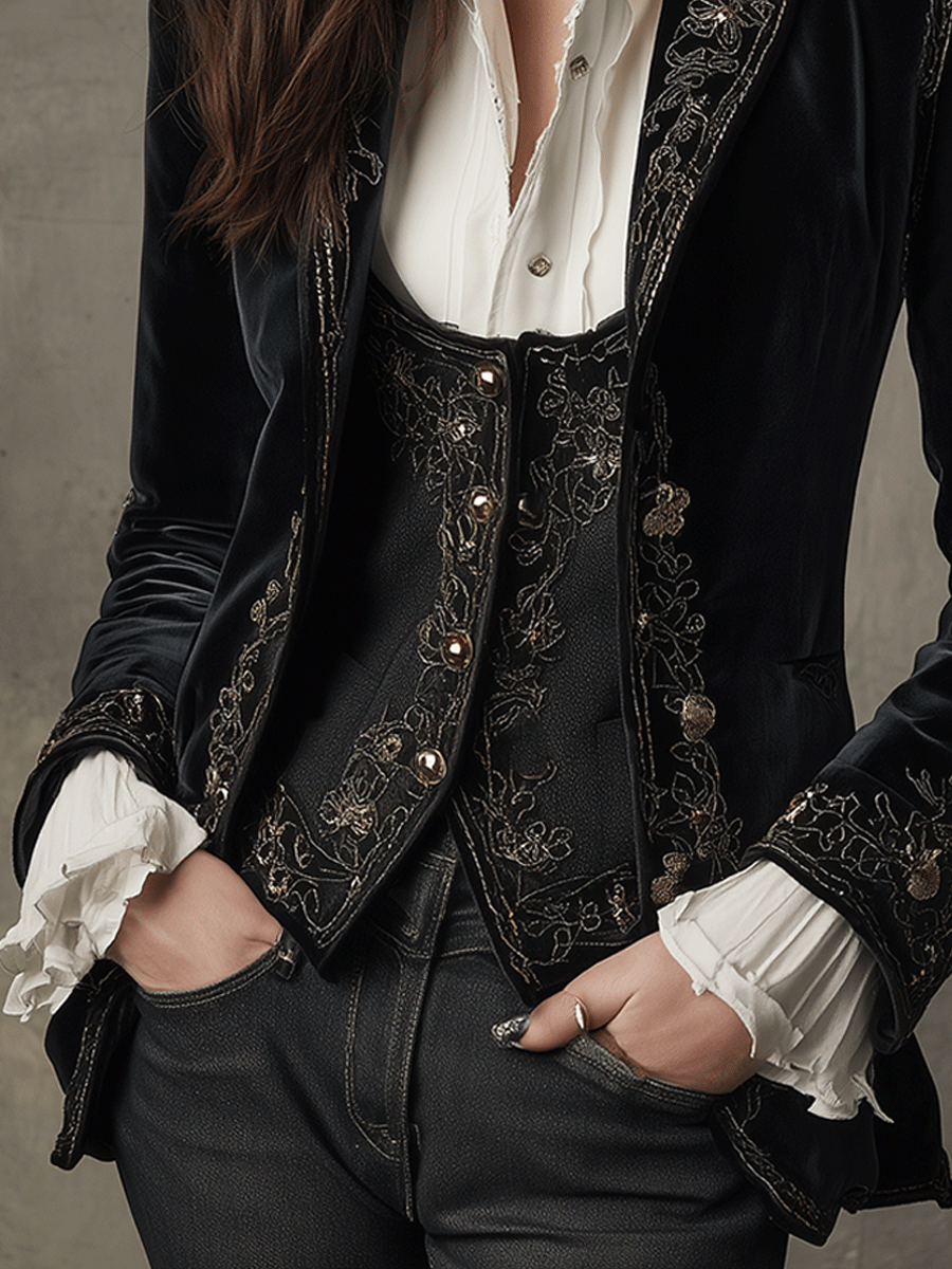 Kerensa – Velvet Embroidered Statement Blazer